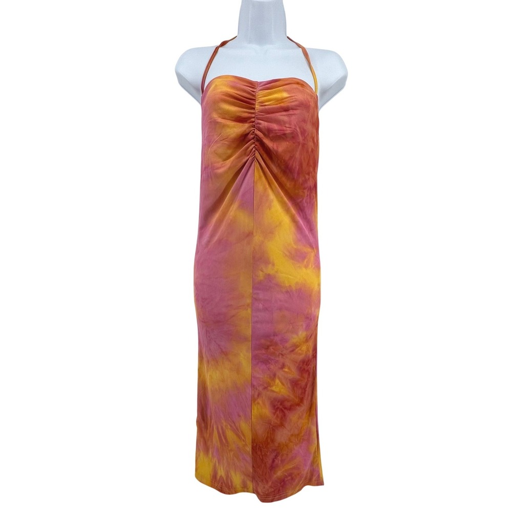 Outcast Exclusives Tie Dye‎ Halter Dress Womens XS Bodycon Festival Pink Midi